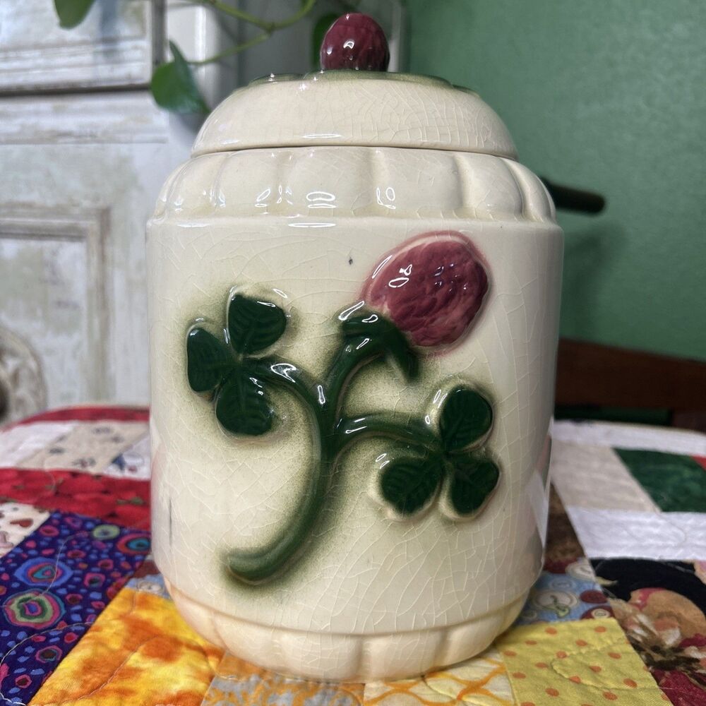Vintage Brush McCoy Three Leaf Clover Canister 9” With Lid /Cookie Jar